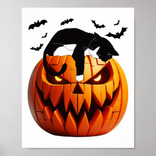 Pompoen kat Tuxedo Halloween brengen opwinding voo Poster