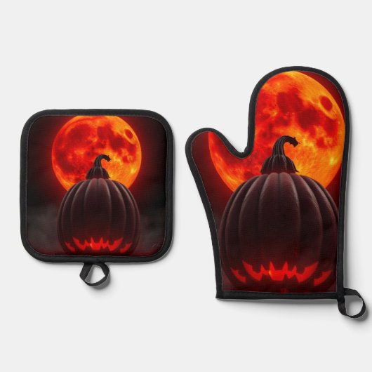 Pompoen Keizer Eclipse Halloween Ovenwant Set (Voorkant)