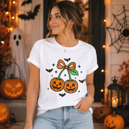 Pompoen Kersen Boog Halloween Vleermuizen Grafisch T-shirt