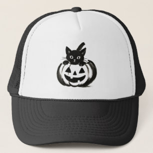 Pompoen Kijken – Zwarte Kat Halloween Ontwerp op Trucker Pet
