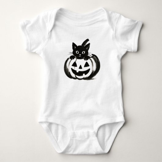 Pompoen Kijkje – Zwarte Kat Halloween Ontwerp op  Romper (Voorkant)
