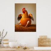 Pompoen kip kunst, grappige kip muur kunst poster (Keuken)