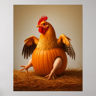 Pompoen kip kunst, grappige kip muur kunst poster