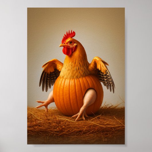 Pompoen kip kunst, grappige kip muur kunst poster (Voorkant)