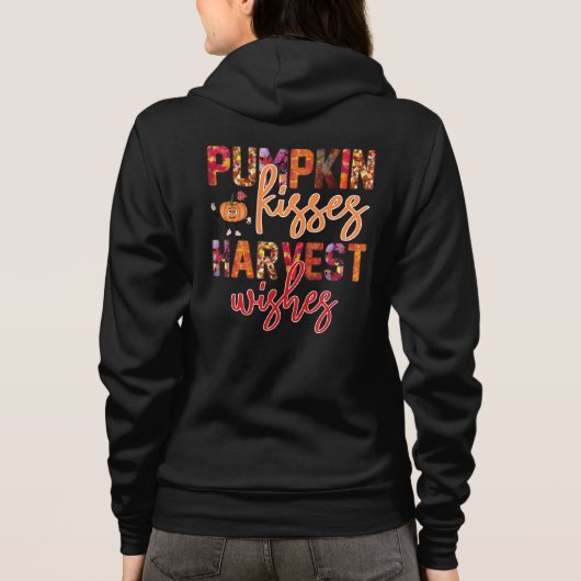 Pompoen Kisses Oogst Wensen Herfst Bladeren Print Hoodie (Achterkant)