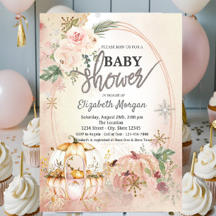 Pompoen Koets Bloemen Sneeuwvlokken Baby Shower Kaart
