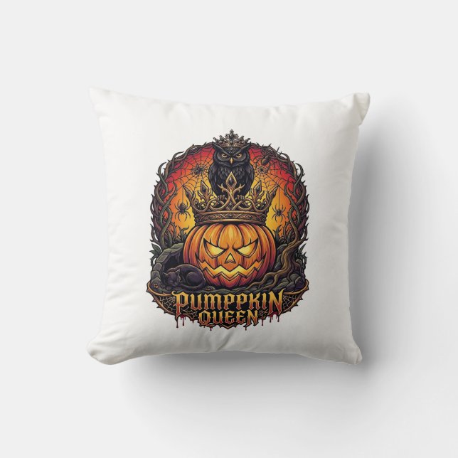 Pompoen Koningin Halloween Uil Spin Zwarte Kat_1 Kussen (Voorkant)