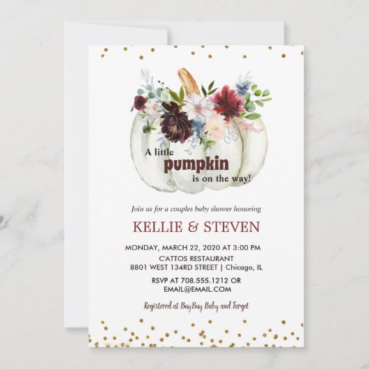 Pompoen koppels baby shower elegante uitnodiging (Voorkant)