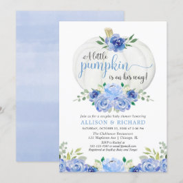 Pompoen koppels baby shower, herfst blauw groen kaart
