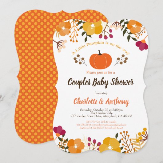 Pompoen koppels baby shower uitnodiging Herfst Her (Voorkant / Achterkant)