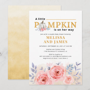 Pompoen Koppels Baby shower Waterverf Lila Roze Kaart
