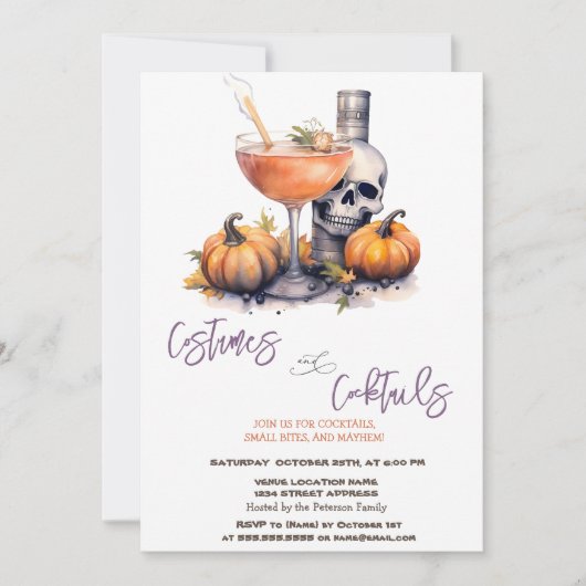 Pompoen Kostuums & Cocktail Halloween Kaart (Voorkant)