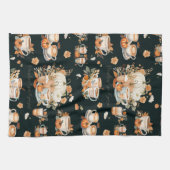 Pompoen Kruid Seizoen Floral Latte Mok Zwart Theedoek (Horizontaal)