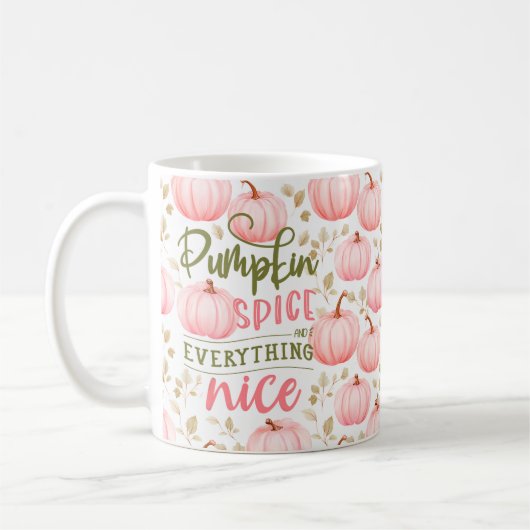 Pompoen Kruiden Alles Leuk Roze Patroon Herfst Koffiemok (Links)