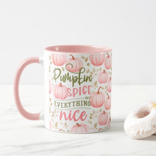 Pompoen Kruiden Alles Nette Roze Patroon Herfst Mok (Met donut)