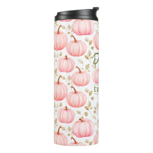 Pompoen Kruiden Alles Nette Roze Patroon Herfst Thermosbeker (Gedraaid links)