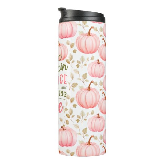 Pompoen Kruiden Alles Nette Roze Patroon Herfst Thermosbeker (Geroteerd rechts)