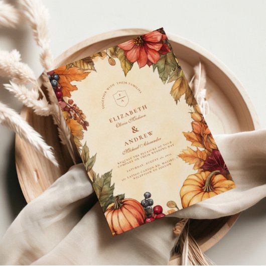 Pompoen Kruiden Bloemen Bruiloft Kaart