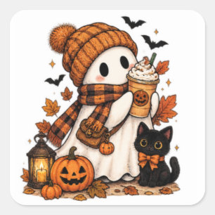 Pompoen Kruiden Geest Cozy Halloween Vierkante Sticker
