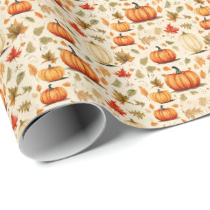 Pompoen Kruiden Herfstbladeren Rustieke Cadeaupapi Cadeaupapier