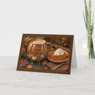 Pompoen Kruiden Latte en Taart Thanksgiving Kaart