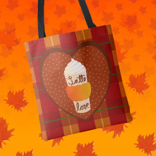 Pompoen Kruiden Latte Herfst Geruite Schoudertasse Tote Bag