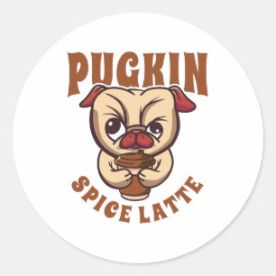 Pompoen Kruiden Latte Koffie Pompoen Kruiden Pug E Ronde Sticker