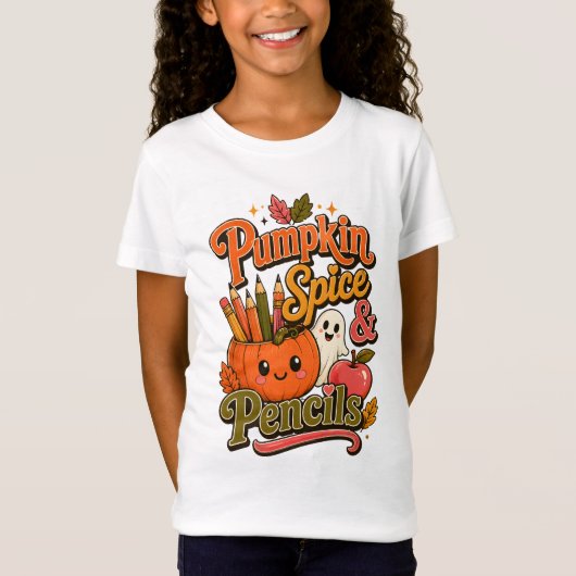 Pompoen Kruiden & Potloden Mooie Herfst T-Shirt (Voorkant)