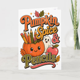 Pompoen Kruiden & Potloden Schattige Herfst Leraar Kaart
