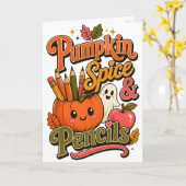 Pompoen Kruiden & Potloden Schattige Herfst Leraar Kaart (Gele Bloem)