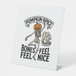 Pompoen Kruiden Skelet Vintage Halloween Dans Shi Reclamebord Met Voetstuk