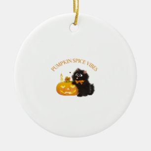 Pompoen Kruiden Vibes, Halloween, zwarte kat, pomp Keramisch Ornament