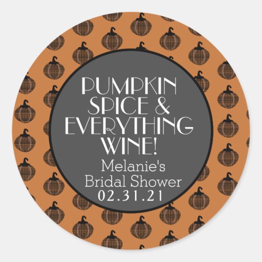 Pompoen Kruiden Wijn Herfst Bruidsfeest Ronde Sticker (Voorkant)