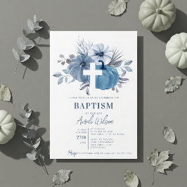 Pompoen Kruis Herfst Jongens Doop Stof Blauw Kaart