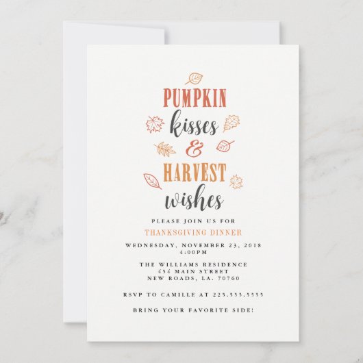 Pompoen Kusjes & Oogst Wensen Thanksgiving Feest Kaart (Voorkant)