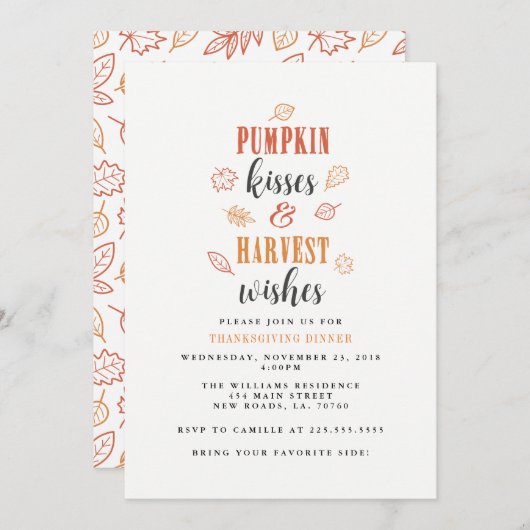 Pompoen Kusjes & Oogst Wensen Thanksgiving Feest Kaart (Voorkant / Achterkant)