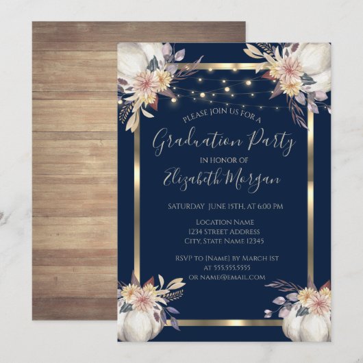 Pompoen, lampjes, hout, Lijst GraduPartij Kaart (Voorkant / Achterkant)