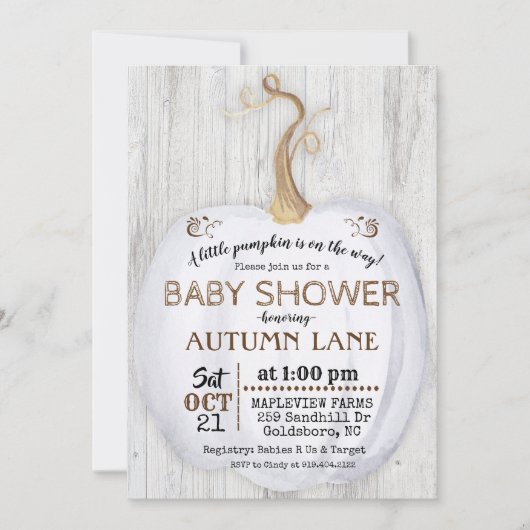 Pompoen Landelijke Herfst Baby Shower Uitnodiging (Voorkant)