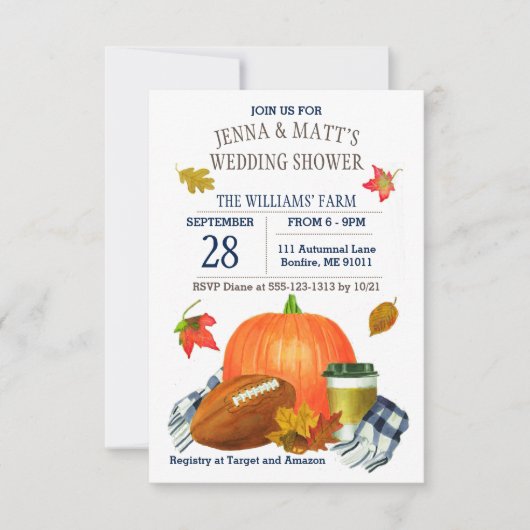 Pompoen Latte Football Navy Blue Trouwdouche Kaart (Voorkant)