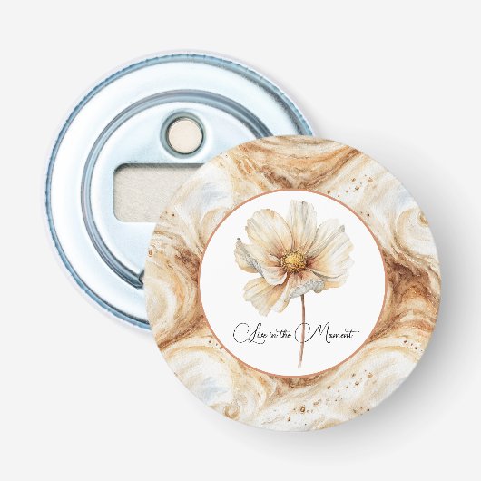Pompoen Latte Krullen Herfst Bloem Button Flesopener (Voorkant)