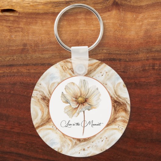 Pompoen Latte Krullen Herfst Bloem Sleutelhanger (Voorkant)