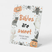 Pompoen Leuke Halloween Baby's zijn Sweet Sign Reclamebord Met Voetstuk (Voorkant)