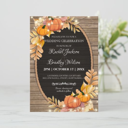 Pompoen Licht Herfst Herfst Rustieke Houten Schuur Kaart (Staand voorkant)