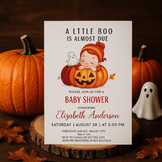 Pompoen Little Boo Halloween Baby shower Kaart