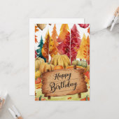 Pompoen Magische Bossen Herfst Herfst Happy Birthd Kaart (Voorkant / Achterkant in situ)