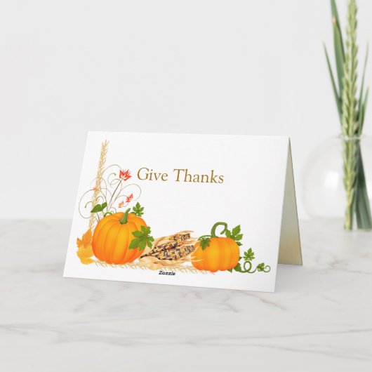 Pompoen, maïs en herfst bladeren Thanksgiving Kaar Feestdagen Kaart (Achterkant)