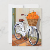 Pompoen Mand Fiets Herfst Aquarel Feestdagenkaart (Voorkant)