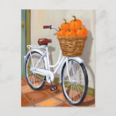 Pompoen Mand Fiets Herfst Aquarel Feestdagenkaart (Voorkant)