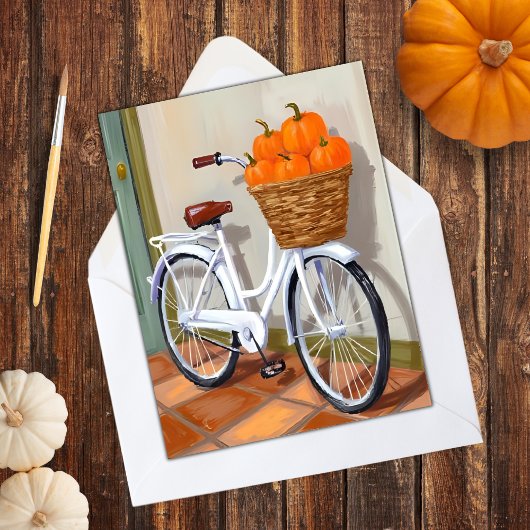 Pompoen Mand Fiets Herfst Aquarel Feestdagenkaart