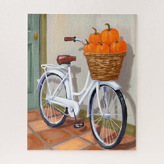 Pompoen Mand Fiets Herfst Aquarel Legpuzzel (Verticaal)